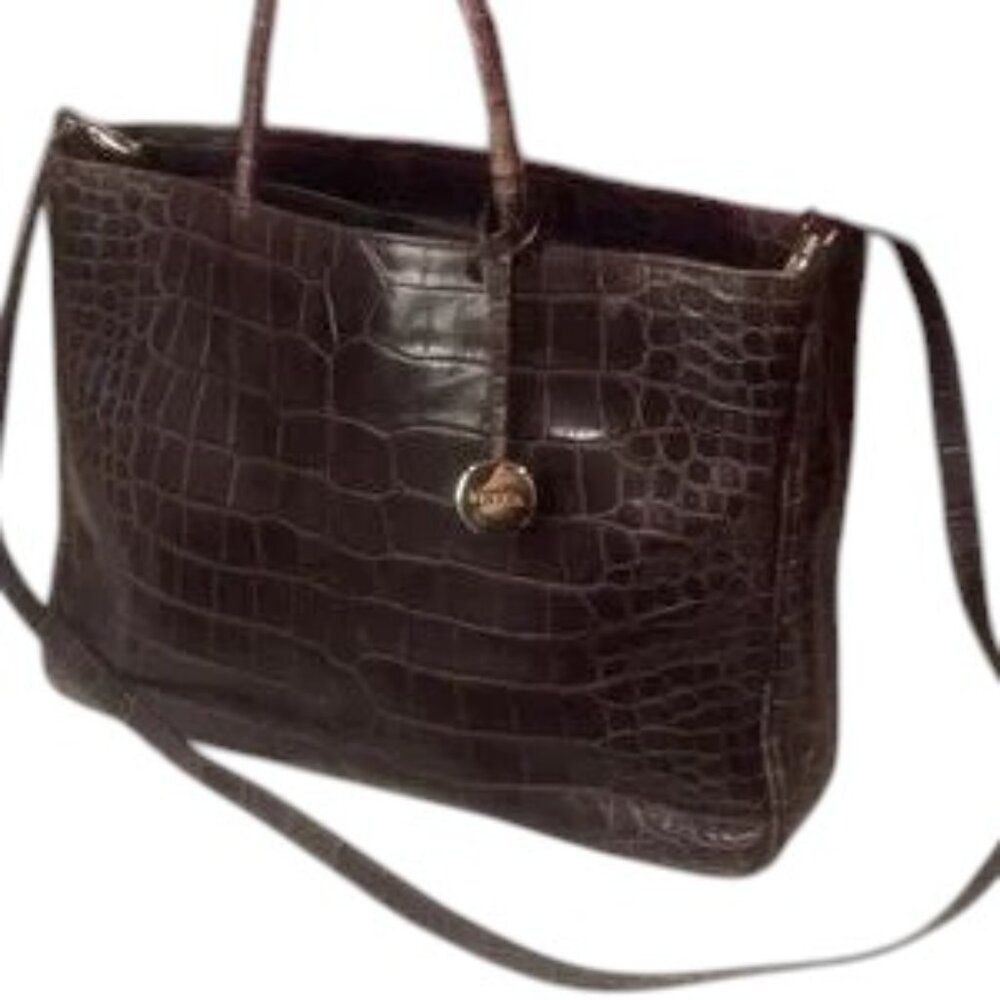 Furla | Brown Leather Croc Embossed | Crossbody & Top Handles | EUC - Picture 1 of 14
